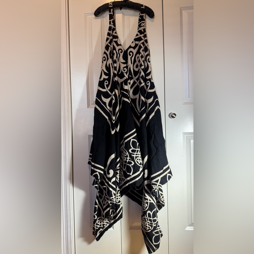 Boho Wide Leg Jumpsuit One Size Black White Flowy Festival‎